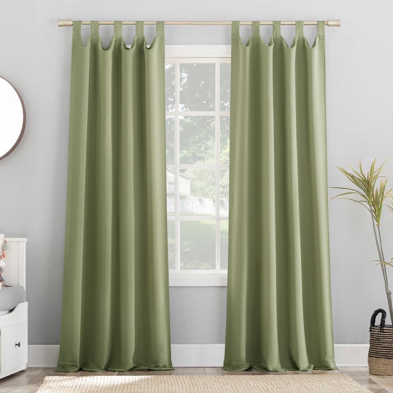 Sun Zero Easton Energy Saving Blackout Tab Top Curtain Panel, 40" x 63", Sage Green - Image 1